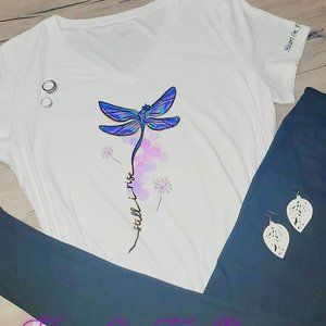 "STILL I RISE" WOMEN'S SOFT TEE, V NECK, DRAGONFLY